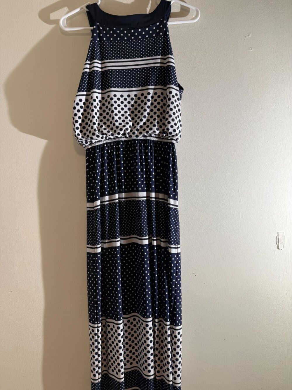 Enfocus Studio Navy Blue Polka Dot Halter Keyhole Maxi Dress | Size 8 - Picture 4 of 5